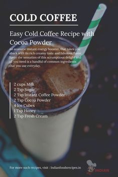 Homemade Cold Coffee, Chocolate Coffee Recipes, Cold Coffee Recipe, Cold Coffee Drinks Recipes, Cocoa Powder Recipes, Homemade Iced Coffee, Cold Brew Coffee Recipe, Cold Brew Recipe, Coffee Recipes Starbucks