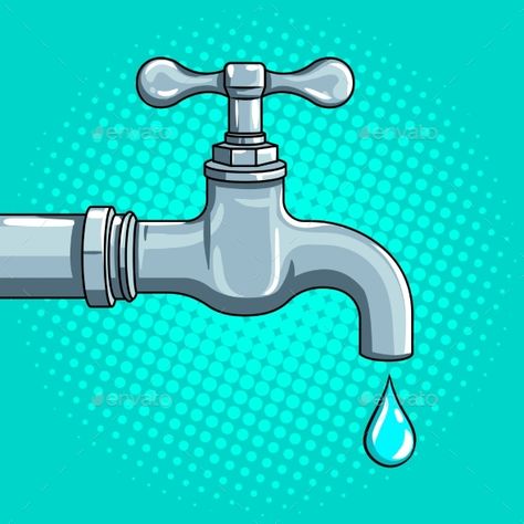 Water Tap with Drop Pop Art Vector Water Tap Illustration, Water Tap Drawing, Tap Illustration, Tap Drawing, Water Tap Design, Old Apple Logo, Save Water Poster Drawing, Save Water Poster, Tap Beer