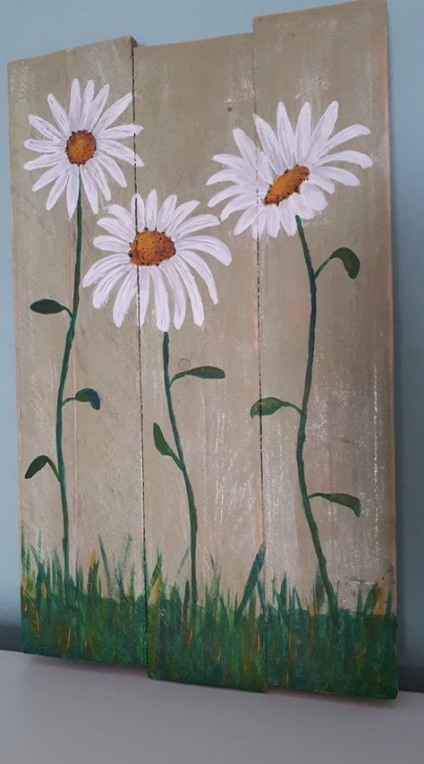 Daisy Mural, Painted Sheds, Paint Daisies, Spring Drawings, Painted Fence, Painted Shed, Spring Drawing, Flower Drawing Tutorials, Garden Posts