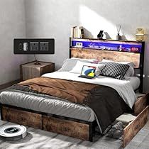 Storage Bed Frame Queen, Solid Wood Headboard, Bed Frame Sets, Queen Size Bed Frame, Headboard With Shelves, Bed With Led Lights, Led Bed Frame, Full Size Bed Frame, Full Bed Frame