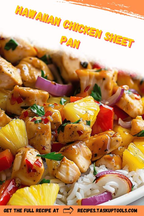 Indulge in the vibrant flavors of the tropics with this easy Hawaiian Chicken Sheet Pan recipe. Perfect for busy weeknights, this all-in-one meal combines tender, juicy chicken thighs with sweet pineapple, crisp bell peppers, and a savory soy glaze. With minimal prep and easy cleanup, this delightful dish brings a taste of Hawaii to your dinner table in under an hour. Discover a new family favorite that's both healthy and delicious, and enjoy a quick culinary escape to the islands with each bite. Hawaiian Chicken Marinade Recipes, Sheet Pan General Tso Chicken, Sheet Pan Hawaiian Chicken, Sheet Pan Pineapple Chicken, Sheet Pan Sweet And Sour Chicken, Sheet Pan Hawaiian Pineapple Chicken, Hawaiian Sheet Pan Chicken, Pineapple Chicken Sheet Pan, Easy Hawaiian Chicken