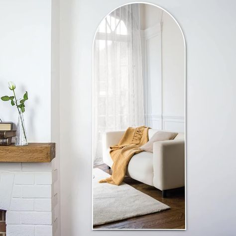 Amazon.com: Natsukage Arched Floor Mirror Full Length Mirror Large Long Arched Mirror Wall Mounted Mirror Full Body Dressing Mirror for Bathroom/Bedroom/Living Room Polystyrene Frame(Arched White, 65" x 22") : Home & Kitchen Full Length Mirror Wood Frame, Mirror Wood Frame, Arched Floor Mirror, Large Floor Mirror, Walnut Mirror, Mirror With Stand, Boho Mirror, Mirror Full Length, Floor Standing Mirror