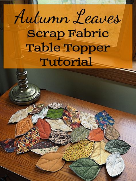 Fall Leaves Table Runner, Leaves Table Runner, Fall Sewing Projects, Leaves Fabric, Fall Sewing, Quilted Table Runners Patterns, Scrap Fabric Crafts, Scrap Fabric Projects, Fall Table Runners