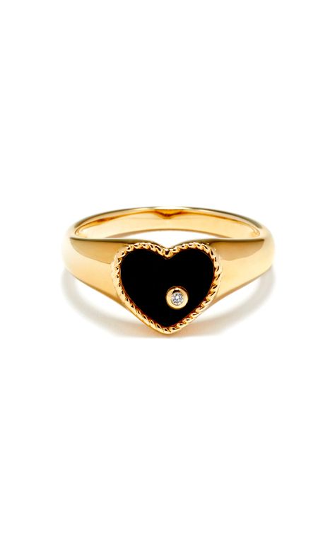 Yvonne Leon - Women's 9K Yellow Gold and Onyx Mini Heart Signet Ring - Black - Only At Moda Operandi - Valentine's Day Gifts - Luxury Gifts - Gifts for Her Yvonne Leon, Heart Signet Ring, Gifts Luxury, Ring Black, Mini Heart, Jewelry Inspo, Luxury Gifts, Black Rings, Signet Ring