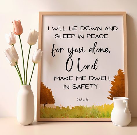 I will lie down and sleep in peace Psalms 4 8 Bible verse wall art scripture sign church poster bedroom art housewarming gift Christian Sleep In Peace, Scripture Signs, Poster Bedroom, Church Poster, Verse Wall Art, Bible Verse Wall, Bedroom Posters, Bible Verse Wall Art, In Peace