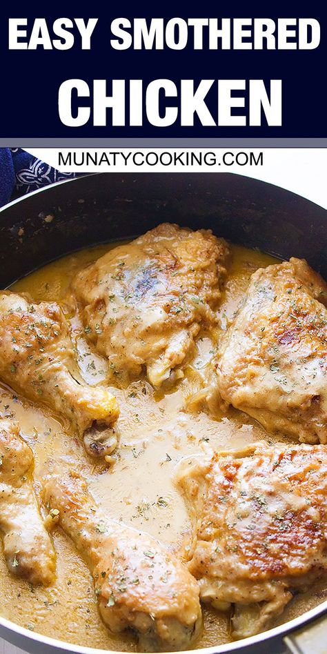 Smothered Fried Chicken Recipes, Soul Food Baked Chicken Recipes, Smothered Gravy Recipe, Smothered Fried Chicken Southern, Smothered Chicken And Gravy Stovetop, Smother Fried Chicken, Rice Gravy Chicken, Gluten Free Smothered Chicken, Smothered Chicken Quarters