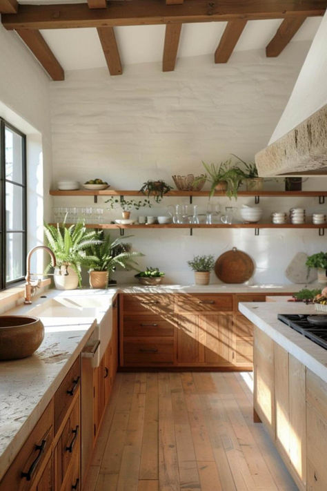 40 Cozy Kitchen Counter Decor Designs to Feel Right at Home Simple Home Kitchen, Wooden Home Aesthetic, Lived In Kitchen Aesthetic, Home Decor Clean And Cozy, House Design Wood Interior, Bright Cozy Kitchen, Natural Wood Home Design, California Minimalist Decor, Light Wood Home Decor