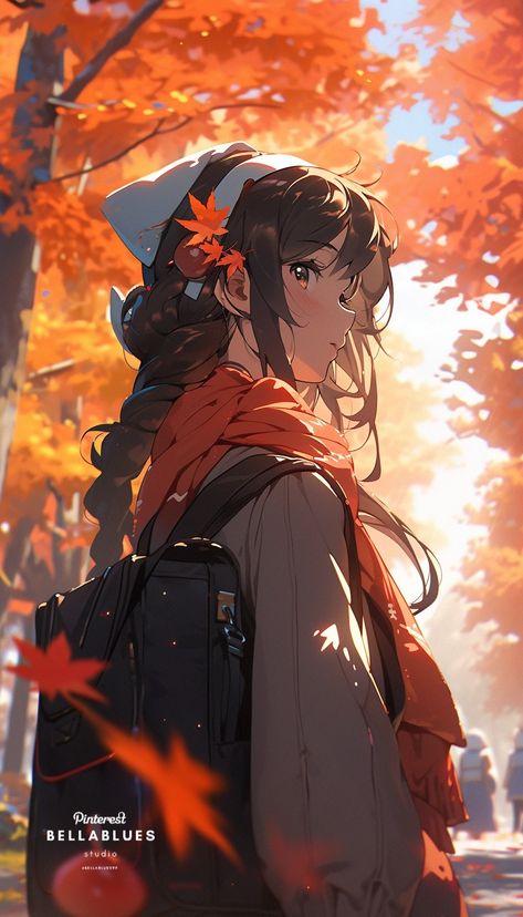 October Anime Wallpaper, Fall Anime Art, Autumn Anime Art, Fall Character Art, Anime Fall Wallpaper, Anime Fall Aesthetic, Fall Anime Wallpaper, Fall Anime Aesthetic, Fall Anime Pfp