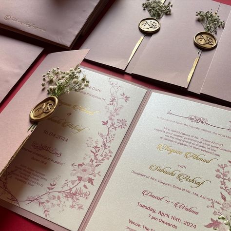 Naquee X Saboohi ❤️ . Delicate pink hues intertwine with shimmering gold creating a bespoke wedding invite. With every detail meticulously crafted by hand, this invitation whispers of love, elegance, and the promise of a joyous union. . Wedding Cards, wedding invitations, wedding invites, handmade, personalised, aesthetic, modern invitations, kolkata, small business. . #weddinginvitation #aesthetic #handcrafted #weddingcard #personalised Indian Wedding Cards Ideas Unique, Nikkah Invitation Cards, Aesthetic Save The Date, Wedding Invites Handmade, Modern Invitations, Indian Wedding Cards, Invitations Wedding, Modern Invitation, Bespoke Wedding