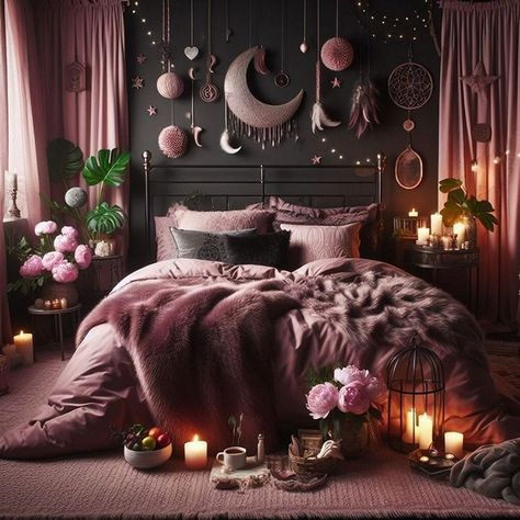 easy witchy bedroom ideas witchy bedroom for kids witchy bedroom gallery wall halloween decorations indoor bedroom witchy witchy bedroom luxury witchy bedroom minecraft witchy nature aesthetic bedroom witchy bedroom organization witchy bedroom paint ideas witchy bedroom room Girly Witchy Bedroom, Gray Black And Pink Bedroom Ideas, Black Floral Bedroom, Black Pink Bedroom Ideas, Pink Gothic Bedroom, Bedroom Ideas Witchy, Halloween Decorations Indoor Bedroom, Dark Boho Bedroom Aesthetic, Moody Pink Bedroom