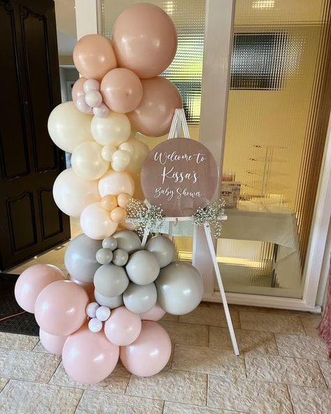 Welcome Easel With Balloons, Welcome Sign With Balloon Garland, Balloon Arch Welcome Sign, Party Welcome Sign With Balloons, Balloons On Easel Stand, Balloon Garland On Easel, Easel With Balloon Garland, Sign With Balloons, Balloons Around Easel