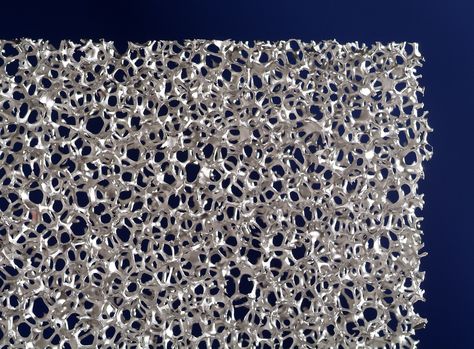 Futuristic materials — Metal foam is a porous material that could be used for amazing things in the future, such as building floating cities or space colonies. Metal foam is very light — so light, in fact, that some variants float on water. It can have other, more mundane uses, such as in the automobile industry (to reduce weight), to enhance the energy absorption properties of a structure without increasing its weight, or for sound and mechanical shock isolation. Hip Implants, Metal Foam, Smart Materials, Floating City, Foam Panels, Material Science, Porous Materials, Floating In Water, Human Mind