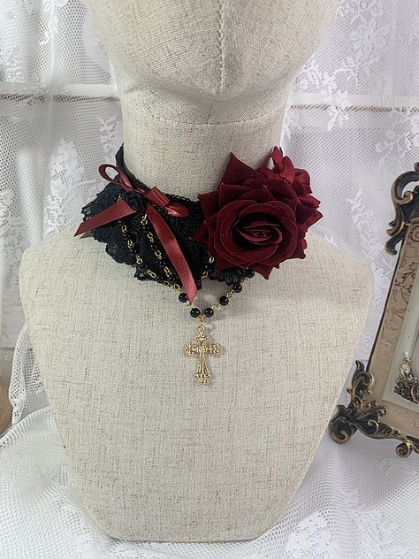 This price is for a choker only, others are not included. Lolita Accessories:Choker / Rosette Design Floral Choker, Pink Choker, Gothic Rose, Steampunk Accessories, Kawaii Accessories, Rose Black, Lace Bows, Fancy Outfits, Fantasy Clothing