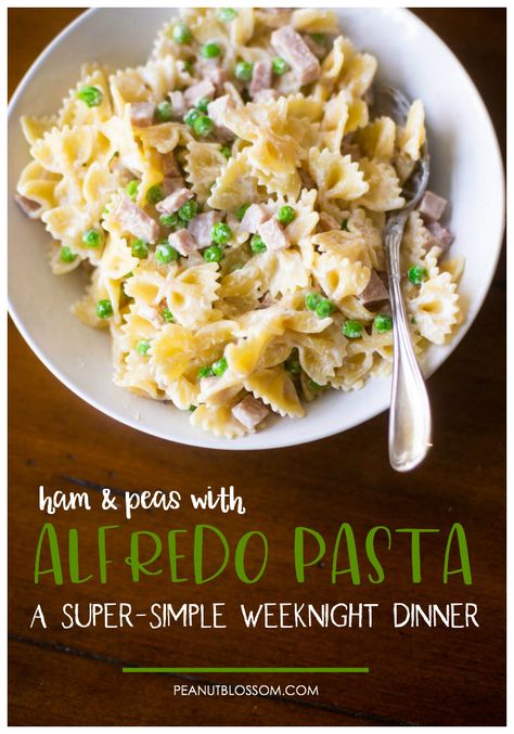 Ham And Peas Pasta, Pasta Recipe For Kids, Ham And Peas, Peas Pasta, Easy Alfredo, Ham Leftovers, Peanut Gallery, Pasta Recipes Alfredo, Pasta Alfredo