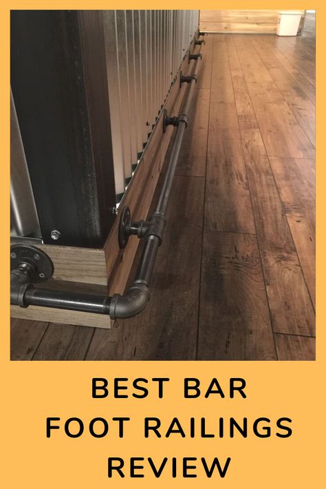 Bar Front Ideas, Bar Foot Rail Ideas, Stained Cement, Industrial Home Bar, Bar Railing, Bar Foot Rail, Rustic Basement Bar, Building A Home Bar, Home Bar Plans