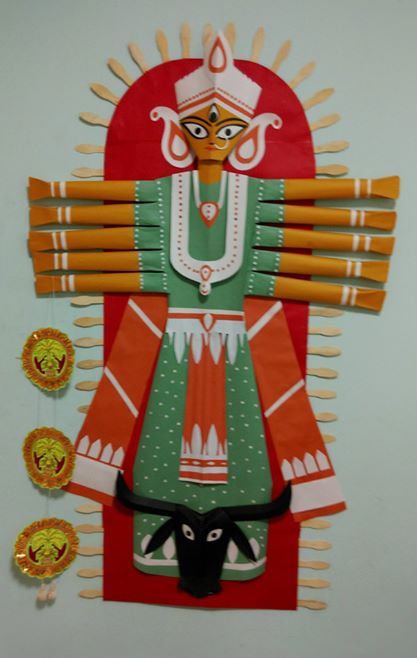 Durga idol in office Navratri Craft, Bangla Art, Durga Idol, Kids Wall Hanging, God Painting, Pooja Decor, Ma Durga, School Art Activities, Medieval Tattoo