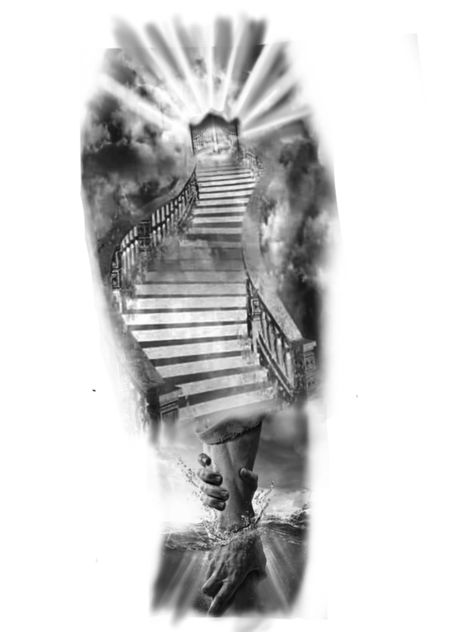 Stairs To Heaven Tattoo, Gates Of Heaven Tattoo, Stairway To Heaven Tattoo, Heaven Tattoo, Memorial Tattoo Quotes, Arm Tattoos Drawing, Heaven Tattoos, Lion Tattoo Sleeves, Christ Tattoo