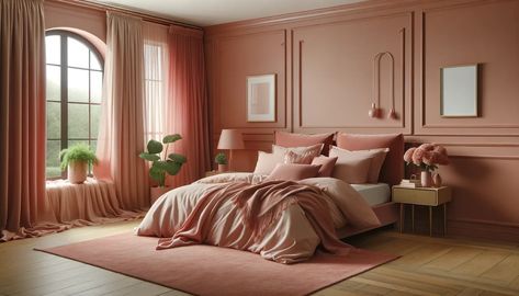 terracotta and rose pink bedroom Terracotta And Pink Bedding, Rose Pink Bedroom, Bedroom Wainscoting, Terracotta Bedroom, Rose Bedroom, Interior Colors, Wainscoting Panels, Condo Decorating, Roof Colors