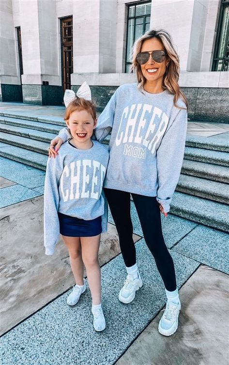 Cheer Competition Mom Outfit, Cheer Mom Sweatshirt, Cheer Mom Aesthetic, Cheer Mom Outfit Ideas, Cheer Mom Sweatshirt Ideas, Cheer Mom Outfit, Cheer Mom Shirt Ideas, Cheer Treats, Mama Aesthetic