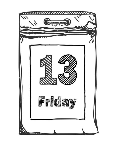 Friday 13th calendar. Sketch Tear-off Calendar vector hand drawn illustration. Friday 13 Date Calendar Sketch, Date Illustration, Calendar Vector, Friday 13th, Hand Drawn Illustration, Drawn Illustration, Graphic Templates, Friday The 13th, Vector Hand