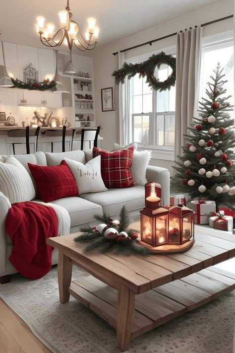 Cozy Christmas Living Room, Christmas Bucket, Cozy Christmas Decor, Christmas Apartment, Christmas Decor Inspiration, Christmas Mantel Decorations, Christmas Interiors, Christmas Decorations Living Room, Christmas Room Decor