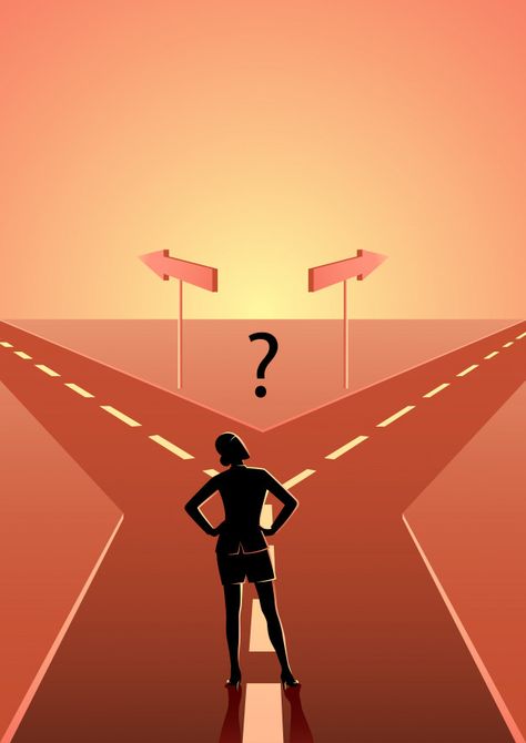 Businesswoman choosing which path he sho... | Premium Vector #Freepik #vector #arrow #woman #road #silhouette 2 Roads Diverged Paths, The Road Not Taken Illustration, Two Roads Diverged In A Wood Drawing, Two Paths Illustration, Different Paths Illustration, Two Paths Drawing, Path Illustration, Road Illustration, India World Map