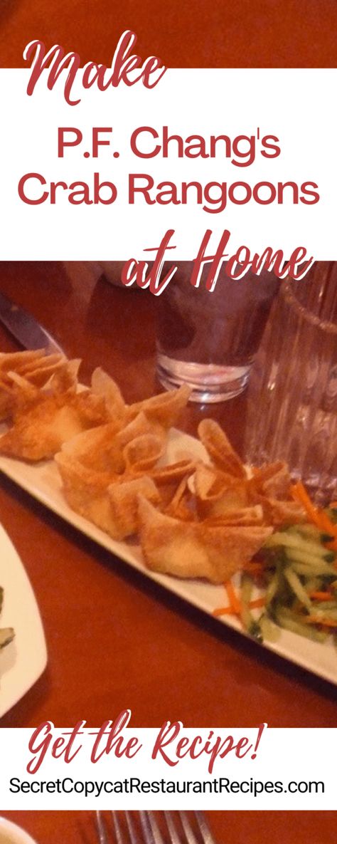 P.F. Chang's Crab Rangoons Recipe - Secret Copycat Restaurant Recipes Recipe For Crab Rangoon, Baked Crab Rangoon Recipe, Crab Ragoons Recipe Easy, Crab Rangoon Filling Recipe, Crab Rangoons Recipe, Crab Rangoon Sweet, Rangoons Recipe, Crab Rangoon Filling, Crab Wontons