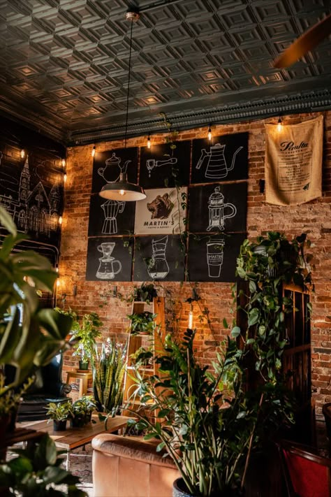 Witchy Coffee Shop Aesthetic, Botanical Coffee Shop, Witchy Coffee Shop, Cafe Bookshop, Coffee Shop Bathroom, Pretty Cafe, Cafe Plants, Cafe Board, Vintage Coffee Shops