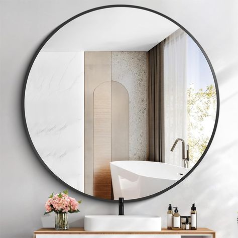 Amazon.com: CIVENO Black Round Mirror 42 inch Large Circle Mirror, Aluminum Alloy Metal Frame Bathroom Mirror, Round Wall Mirror, Circle Mirrors for Wall Entryway Bedroom Living Room Bathroom Mirror Round, Large Circle Mirror, Frame Bathroom Mirror, Circle Mirrors, Wall Entryway, Black Round Mirror, Mirror Circle, Frame Bathroom, Large Round Mirror