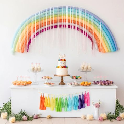 Rainbow Party Tassel Garland Banner - Beautiful Addition to Your Celebration! Product Description: Add a burst of color and joy to your event with our Rainbow Party Tassel Garland Banner!  A perfect decoration for any kid's rainbow themed birthday party or baby shower.  Made from premium Satin Wraps tissue paper, this stunning garland is perfect for weddings, birthday parties, baby showers, and more. Built on satin ribbon or decorative rope, our tassel garland is both versatile and eye-catching. Rainbow Boho Birthday Party, Rainbow Baby Shower Theme, Party Tassel Garland, Rainbow Tassel Garland, Paper Tassel Garland, Joyful Colors, Fringe Garland, Rainbow Themed Birthday Party, Rainbow Party Decorations