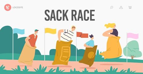 Sack Race, Cartoon People, Landing Page Template, Page Template, Happy Family, Landing Page, Premium Vector, Graphic Resources, Vector Illustration