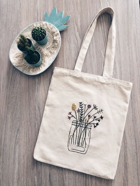 Tote Bag With Embroidery, Cotton Tote Bags Design, Embroidery Bags Design, Tote Bag Design Embroidery, Broderie Tote Bag, Embroidery Bags Handmade, Cotton Bag Design, Embroidery Tote Bag Design, Tote Bag Embroidery Ideas