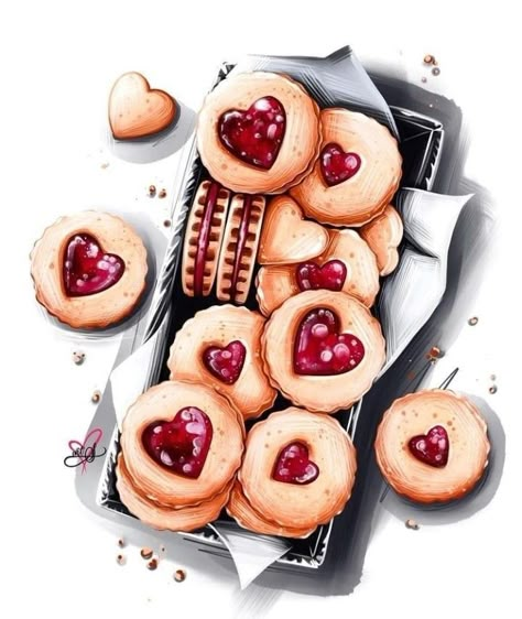 Cookie Art Drawing, Dessert Drawings, Cookies Drawing, Cookies Illustration, Cookie Drawing, Desserts Drawing, Food Art Painting, Dessert Gifts, Digital Art Inspiration