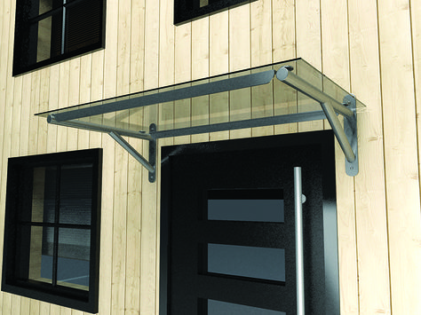 Flat polycarbonate door canopy with gallows brackets. Made to fit any doorway Awnings For Windows, Metal Awnings For Windows, Pacific Northwest Design, Polycarbonate Door, Polycarbonate Door Canopy, Big House Ideas, Outdoor Pool Furniture, Contemporary Gates, Metal Awnings