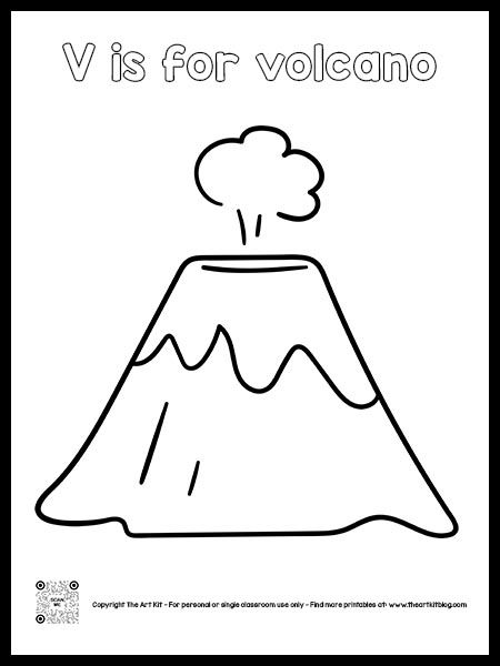 V is for Volcano Coloring Page, Cursive Font Easy Volcano Drawing, Volcano Coloring Page Free Printable, V Is For Volcano Craft, Volcano Printable Free, How To Draw A Volcano, Volcano Drawing Simple, V For Volcano, Volcanoes Drawing, Volcano Coloring Page