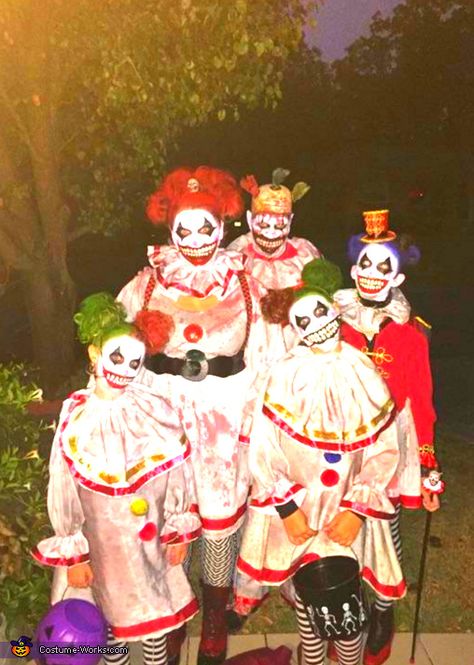 Twisty the Clown and Family Costume Haunted House Clown Costume, Family Of Clowns Costume, Clown Witch Costume, Scary Clowns Costume, Family Clown Costumes, Clown Family Costume, Scary Clown Costume Ideas, Clowns Costume, Haunted School