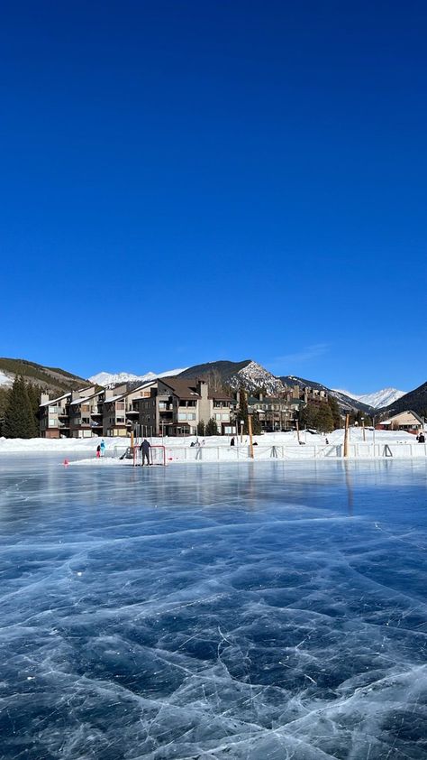 Frozen lake, Colorado, ice skating, pond hockey, lake hockey, snow mountains , winter aesthetic, nature Ice Skating Wallpaper Aesthetic, Frozen Lake Aesthetic, Ice Skating Background, Ice Skating Rink Background, Ice Skating Pond, Ice Skating Images, Zpt Background, Snow Kingdom, Aesthetic Zepeto Character