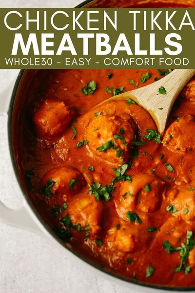 Chicken Tikka Meatballs are a Whole30 friendly twist on chicken tikka masala. The best part of this healthy meatball recipe is the sweet and spicy sauce. You will want to pour that sauce on everything! Protein Lunch Meal Prep, Paleo Comfort Food Recipes, High Protein Lunch Meal Prep, Easy Lunch Meal Prep, Healthy Meatball Recipe, Meal Prep Ideas For Beginners, Winter Comfort Food Recipes, Paleo Comfort Food, Lunch Meal Prep Ideas