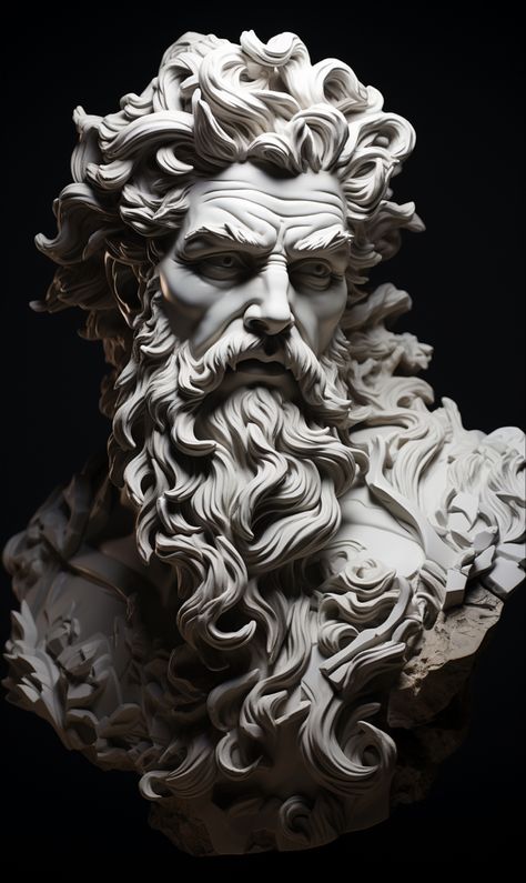 Greek Mythology Sculpture, Viking Portrait, Poseidon Statue, Zeus Statue, Greek Mythology Statue, Last Kingdom, Ancient Greek Sculpture, Statue Tattoo, Anatomy Sculpture