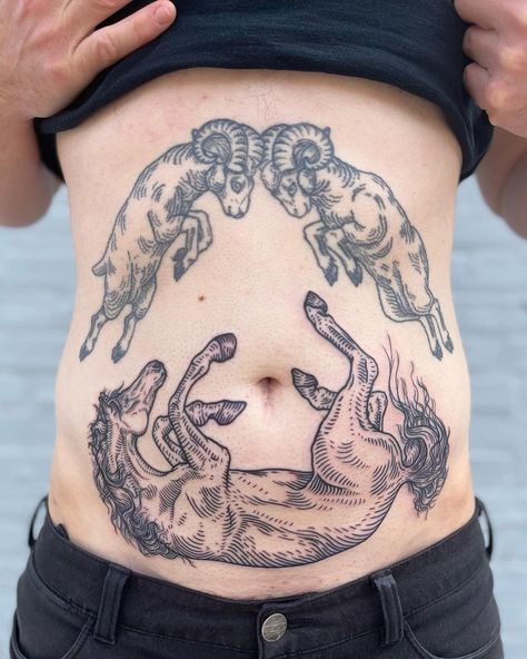 Stomach Tattoo Men Ideas, Hereditary Tattoo, Stomach Tattoo Men, Katy Wiedemann, Stomach Tattoo Designs, Tattoo Men Ideas, Owl Feather Tattoos, Lower Stomach Tattoos, Tummy Tattoo