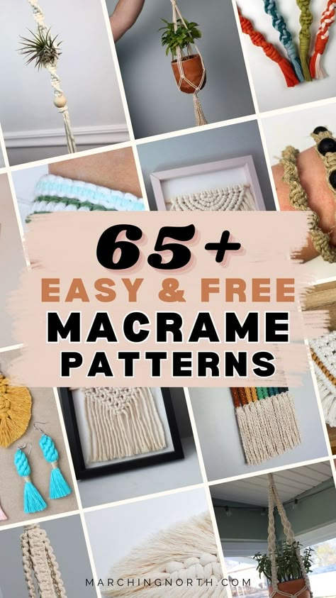 Looking for an easy macrame pattern to try? Check out these 65+ free macrame patterns! They're beginner friendly, include a written and video tutorial, and are super easy to follow. | freemacrame patterns | DIY macrame | macrame for beginners Macrame Wall Hanging Pattern Free, Beading Patterns Free Tutorials, Macrame Tutorial Beginner, Diy Macrame Plant Hanger Easy, Macrame Wall Hanging Tutorial, Macrame Plant Hanger Tutorial, Free Macrame Patterns, Macrame Plant Hanger Patterns, Macrame Knots Tutorial