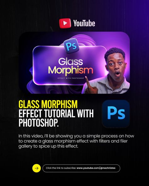 New Video out on my Youtube channel. HOW TO CREATE GLASS MORPHISM EFFECT IN PHOTOSHOP Click the link in my bio to watch Glass Morphism, Focus Design, Ads Creative Advertising Ideas, Photoshop Tutorial Photo Editing, Social Media Advertising Design, Photoshop Tutorial Design, Creative Flyers, Youtube Banners, Ads Creative