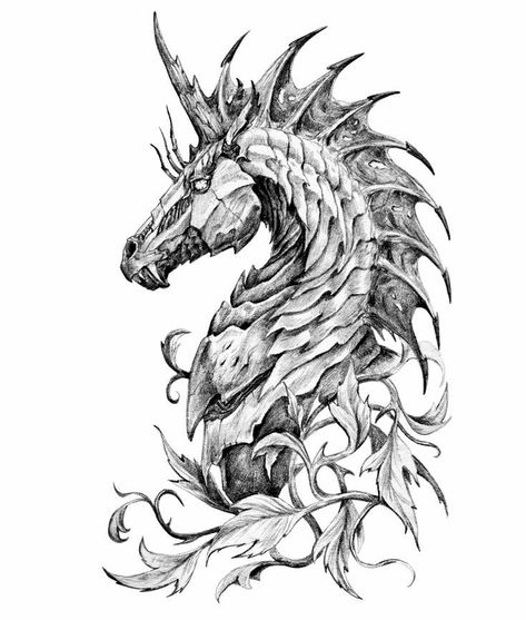 Dark Unicorn Art, Dark Unicorn Tattoo, Kelpie Tattoo, Unicorn Tattoo Ideas, Unicorn Tattoo Designs, Unicorn Sketch, Dark Unicorn, Unicorn Tattoo, Unicorn Tattoos