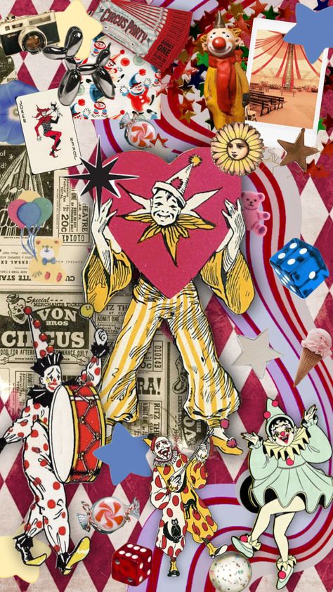 Reminds me of those old iSpy books #clown #circus #fun #colorful #vintage Vintage Clown Wallpaper, Aesthetic Clown Wallpaper, Clown Core Aesthetic Wallpaper, Clown Phone Theme, Clown Wallpaper Cute, Clown Lockscreen, Clowns Wallpaper, Clown Aesthetic Wallpaper, Clown Core Wallpaper