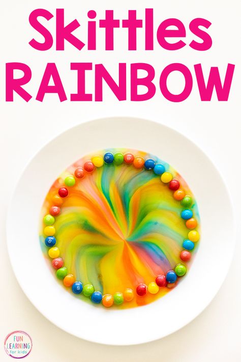 Skittles Science, Skittles Rainbow, Colour Activities, Vetenskapliga Experiment, Rainbow Lessons, Rainbow Science, Candy Experiments, Rainbow Experiment, Spring Science