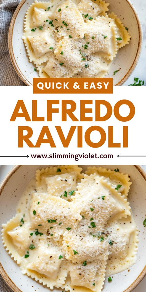 Craving creamy pasta but want something extra special? This alfredo ravioli recipe delivers rich, velvety sauce paired with tender ravioli for a dish that feels indulgent yet effortless. Save this pin for your next easy ravioli with alfredo sauce recipe—it’s a dinner win! Ravioli And Alfredo Sauce, Cheese Ravioli Alfredo, Cheese Ravioli Sauce Ideas, Ravioli Alfredo Recipe, Recipes Using Frozen Ravioli, Ravioli Recipe Alfredo, Recipes With Frozen Ravioli, Chicken Ravioli Alfredo, Alfredo Ravioli Recipe