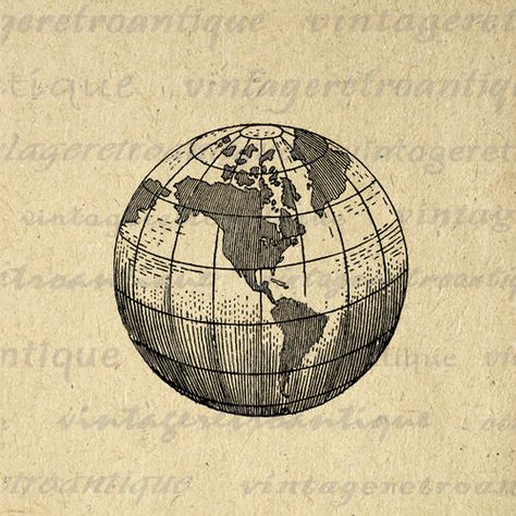 Earth Globe World Map Digital Image Graphic Planet Download Printable Antique Clip Art for Transfers Printing etc HQ 300dpi No.2940 Globe Drawing, Globe Clipart, Globe Image, Globe Tattoos, Earth Tattoo, Earth Drawings, Image Graphic, Earth Globe, Antique Illustration