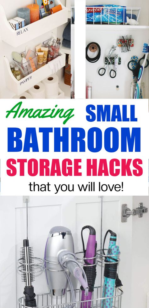 Pictures of Bathroom storage ideas such as shelves, magnets and items hung on back of cabinet doors. Sports Equipment Storage, Amazon Bathroom, Under Cabinet Storage, Paper Clutter Organization, Bathroom Storage Hacks, Very Small Bathroom, Bathroom Hacks, Small Bathroom Organization, Toothbrush Storage