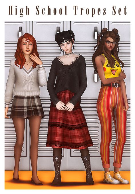 High School Tropes Set 📚🎓 | Kamiiri on Patreon Sims 4 Cc Goth, The Sims 4 Packs, Sims 4 Mm Cc, Sims 4 Expansions, Tumblr Sims 4, Sims 4 Cc Folder, Sims Ideas, 2000s Clothes, Casas The Sims 4