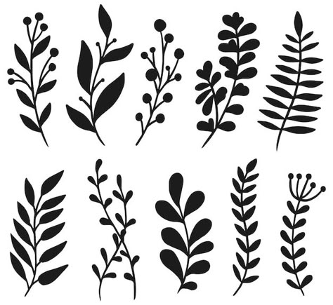 Plant elements organic garden foliage bo... | Premium Vector #Freepik #vector #tree-pattern #seamless-floral #nature-pattern #floral-illustration Botanical Silhouette, Garden Silhouette, Garden Foliage, Henna Flowers, Flowers Henna, Foliage Illustration, Stencil Patterns Templates, Printing Painting, Notebook Inspiration